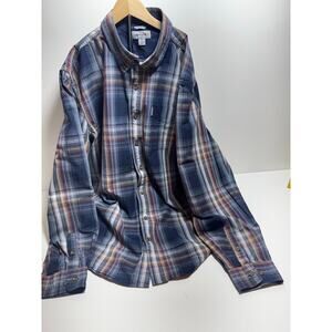 Carhartt Men’s Button Front Long Sleeve Shirt Sz 2XL Relaxed Fit Blue Plaid